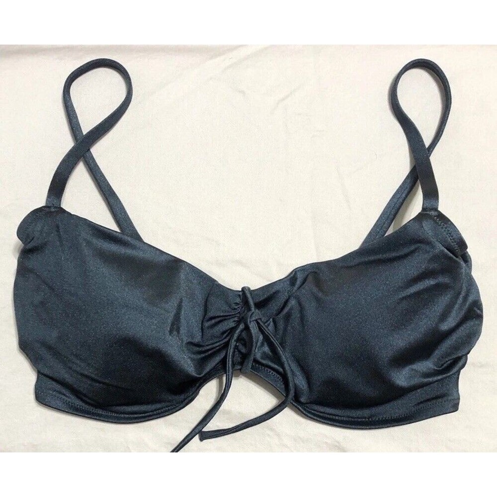 Shade & Shore Womens Tie-Front Padded Bikini Top, Indigo Blue Size 36 D